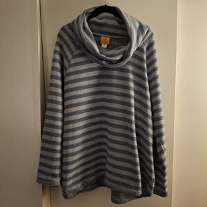Ruby Rd. Women's Blue and Gray Striped Cowl Neck Sweater